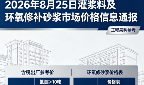 维西2026年8月25日灌浆料及环氧修补砂浆市场价格信息通报